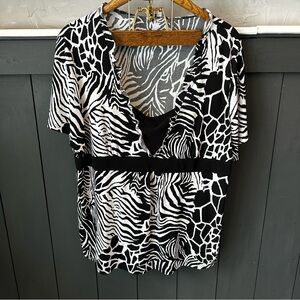 Carol Rose Animal Print Boho Babydoll Short Sleeve Plus Size‎ 3X